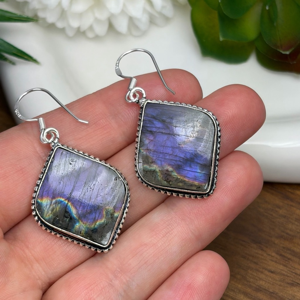 Natural Purple Labradorite Gemstone Earrings Handmade New Sterling Silver 925